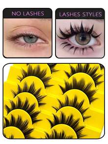 10 Pairs Cartoon Style Daily False Eyelashes, Fluffy Soft 3D Effect Spiky Faux Mink Lashes For Natural Makeup - Black - View 4
