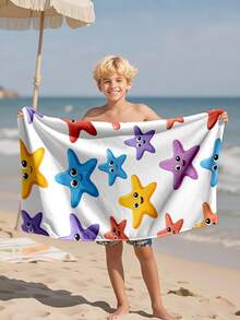 1pc Cute Colorful Starfish Pattern Kids Beach Towel, Super Absorbent Large Beach Blanket, Suitable For Beach, Pool, Travel, Camping, Yoga, Available In Multiple Sizes - Multicolor - View 6