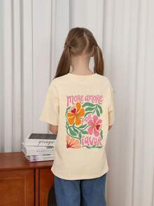 Tween Girls' Casual Funny Print Crew Neck Short Sleeve T-Shirt, Summer Top - Apricot - View 3