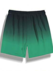 Summer Quick Drying Beach Shorts With Pocket Drawstring Elastic Waist Design, Loose And Breathable Quick Drying Five Quarter Pants, Hawaiian Style Bea - 墨綠色 - 查看 4