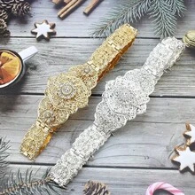 1 chiếc thắt lưng vàng kiểu Ma-rốc, dây đeo eo bằng kim loại đính pha lê dành cho nữ, kiểu Caucasian, có thể điều chỉnh độ dài, trang sức cưới cô dâu. - vành đai kim loại - Xem 1