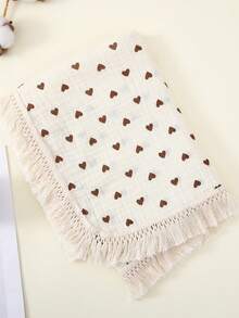 1pc Soft & Fringed 100% Cotton Muslin Baby Blanket, 65*80cm - Multicolor - View 4