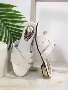 Sandalias de tacón alto para mujer, sandalias deslizantes elegantes - Blanco - Ver 2