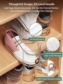 10pcs Vertical Shoe Rack With Gold Decorative Rings, Space-Saving Shoe Storage Organizer For Closet, Entryway And Bedroom, Durable Plastic Material, Designed For Sneakers, High Heels And Flats, Ideal For Summer High Heels Storage, Shoe Slot Organizer, Shoe Stacking Storage Rack For One Pair, Adjustable Thickened Double Layer 50% Space-Saving, Suitable For Closet Storage (Transparent) - Multicolor - View 7
