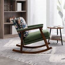 Mid Century Modern Rocking Chair, Upholstered Accent Chair With Solid Wood Frame, High Back Reading Armchair For Living Room Bedroom Nursery, Green - Green - View 8