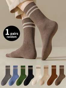8 Pairs Men's Mid-Calf Socks, Athletic & Socks For Spring & Autumn, Breathable & Sweat-Absorbent Lightweight Dailywear Japanese-Style Casual Long Socks, Fall - Multicolor - View 11