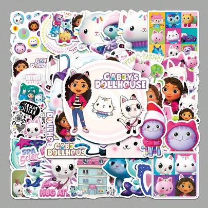 1 bộ/50 miếng dán nhà búp bê Gabby, 100 miếng dán hình mèo hoạt hình dễ thương, decal vinyl chống thấm nước dành cho trẻ em, thiếu niên và bé gái, trang trí DIY cho laptop, bình nước, ốp điện thoại, vali, ván trượt, đàn guitar, sổ lưu niệm, đồ dùng trang trí tiệc cho người hâm mộ Gabby.