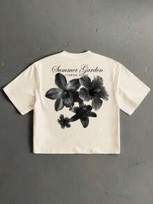 Camiseta de manga corta holgada y corta de talla estándar para hombre en color negro - Albaricoque - Ver 5