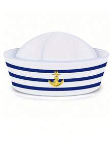 2pcs Unisex Captain/Sailor Hat, Suitable For Costume Parties, Fun Activities, Yacht Decor, Beach Outfits, Round Top Brimless Navy Cap - Multicolor - View 5