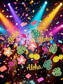 600/200/100/10片裝 熱帶夏威夷 Aloha 亮片紙屑，閃亮火烈鳥鳳梨龜背葉扶桑花剪紙，夏季 Luau 派對桌面散佈裝飾，海灘主題生日、單身派對、婚禮、Tiki 派對、Luau、夏季聚會裝飾 - 多色 - 查看 7