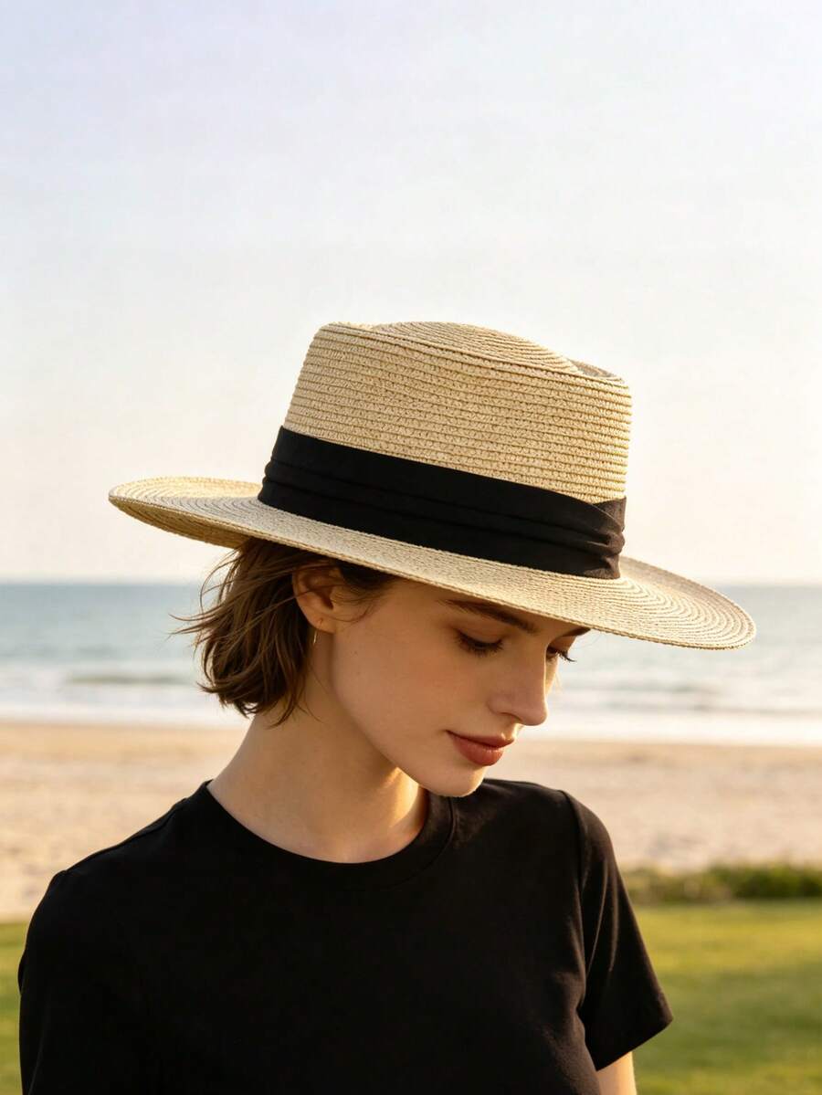 Women's Elegant Straw Hat, Fashionable Beach Hat, Suitable For Spring/Summer Travel And Daily Wear, Foldable And Easy To Store,Festival,Holiday - Straw Hat - View 1