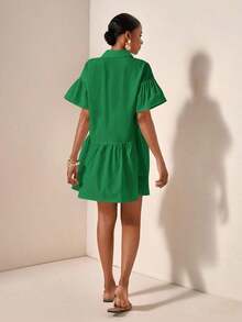 Vestido casual de verano suelto y simple con botones en la cintura - Verde Oliva 2 - Ver 2