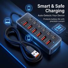 Upgraded 12-Port USB Fast Charging Station - 6*Type-C PD + 6*USB-A, Each Port Up To 25W Max Output, Compact Design, High-Speed Charging, Suitable For Laptops/Tablets/Multiple Devices, A Fast Charger Designed For Multi-Device, Workspace Power Hub - View 4