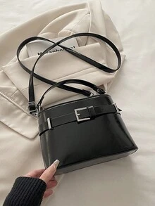 2026新款奢侈品牌女士手提包，油皮肩带搭扣高品质纯色托特包，时尚大容量单肩包，复古休闲托特包，夏季亮面高端斜挎包；2025新款优雅鳄鱼纹大容量妈妈包，时尚个性化女士枕形包 - 黑色 - 查看 8