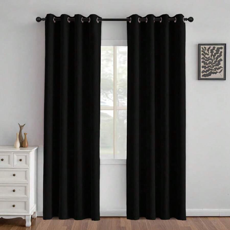 1 Piece Thermal Blackout Curtain 135x225 Cm, Total Light And UV Ray Blocking, Noise And Temperature Insulation, Ideal For Bedroom, Living Room Or TV Room - 黑色 - 查看 1