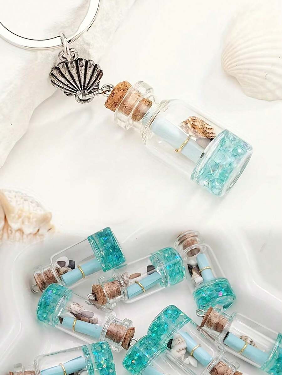 1个漂浮玻璃瓶，蓝色许愿瓶装饰，适合DIY项链、耳环、钥匙扣、背包挂件、派对礼品、主题派对礼物、夏季派对装饰、家居装饰