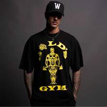 Darcsport&Gold's Gym Co-Branded Soft Cotton Men's And Women's Sports Fitness T-Shirt Breathable Short-Sleeved Printed T-Shirt - Black and Yellow - View 2