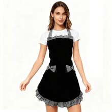 Cute Plaid Bow Apron, Soft & Comfortable, Non-Sweating. Halter Design Fits Body Shape, With Pocket For Small Items, Ruffled Hem + Contrast Plaid Decor, Stylish & Easy To Maintain, Essential For Kitchen Cooking, Baking, And Household Chores - Red and White Checkered Apron With a Bow - View 11