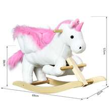 Cavallo a Dondolo a Forma di Unicorno con Musica, Struttura in Metallo e Legno, Rivestimento Peluche, 69x32x57cm, Bianco Rosa - Multicolore - Visualizzare 7