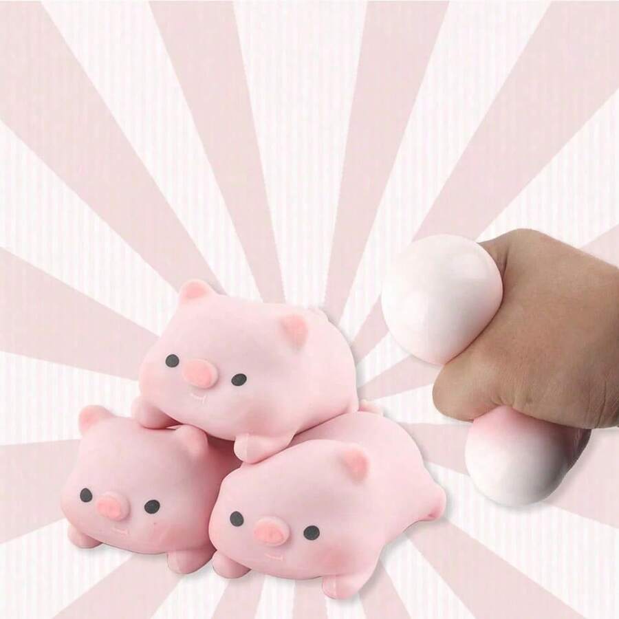 1pc Creative Stress Relief Squeeze Pig Toy - Elastic Mochi Soybean Curd Ball, Helps Relieve Stress For Adults - Multicolor - View 1