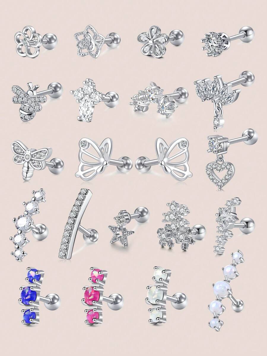 CIZME Brincos de cartilagem 16G para mulheres, joias para piercing na hélice, aço inoxidável cirúrgico 316L, conjunto de brincos de argola prateados para cartilagem, piercing na hélice, brincos para daith, tragus e concha, brinco único para uso diário, férias na praia, presente glamoroso, festival de música, litoral, Halloween, Natal, Dia das Mães, Dia dos Namorados, Coachella, férias de verão - Prata - Ver 1