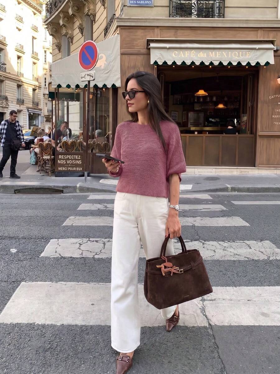 Senya Holiday Leisure Solid-Colour Batwing Sleeve Side-Slit Knit Top Pullover For Daily Commuting Women's Holiday Elegant Spring/Summer Outfit - Hot Pink - View 1