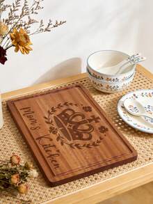 1pc Wood Cutting Board - A Durable Wooden Kitchen Chopping Board, Perfect For Preparing Food, Serving Meats, Vegetables, And Toast. A Meat Cutting Board, Rustic Kitchen Accessory, Durable Kitchen Accessory For Camping, BBQs, Picnics - Laser-Engraved Cheese Board With Father's Day Message - Birthday, Christmas, Suitable As An Engagement Gift, Wedding Gift, Housewarming Gift, Or A Couple'S Gift From Friends - 棕色 - 查看 5