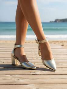 Fashionable Pointed Toe Gold High Heels Stylish High Heels - Gold - View 4