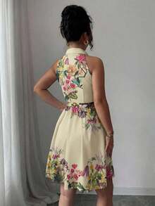 Vestido corto de mujer con estampado floral elegante y hombros descubiertos - Multicolor 7 - Ver 10