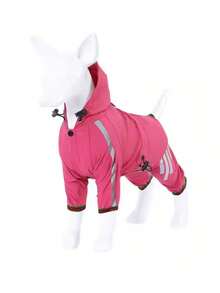 1pc Pet Windbreaker Jacket, Water-Resistant Cute Fuchsia Coat, Button-Up Raincoat For Small/Medium Dogs - Pink - View 6