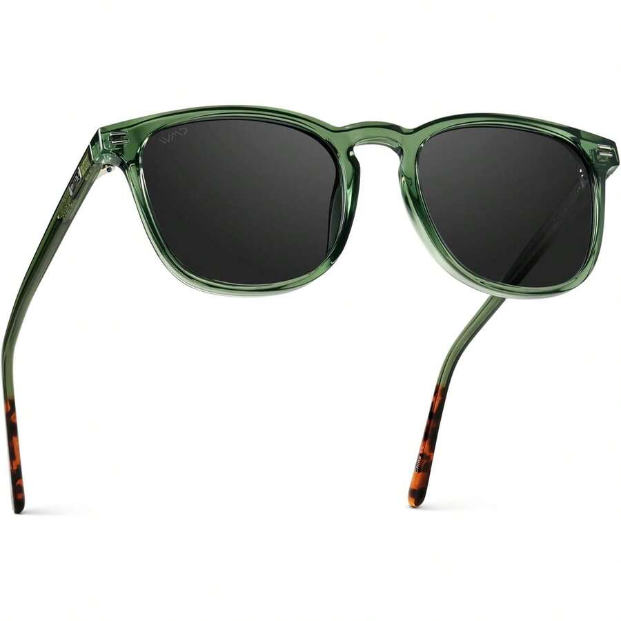 WearMe Pro WMP Eyewear - Men's Polarized Modern Rounded Square Sunglasses - Gọng đen / Tròng kính đen - Xem 1