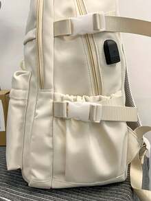 New Multilayer Design Minimalist Versatile Backpack, Large Capacity Campus Style Backpack Suitable For School, Travel, Unisex - White - View 8