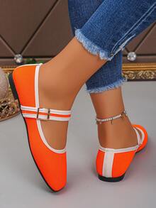 Spring, Summer, Autumn New Pointed Toe Flat Shoes, Elegant Slip-On Shoes, Comfortable Daily Wear, Office Commute, Plus Size, Orange Color - Orange Fine-grained Fabric - View 7
