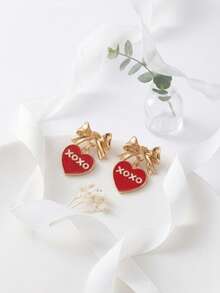 1 Đôi bông tai nhỏ nhắn, thanh lịch hình chữ XOXO và trái tim đỏ, thiết kế nơ, đa năng cho Ngày Valentine, Ngày của Mẹ, hoặc đeo hàng ngày. - Vàng - Xem 6