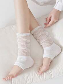 3 Pairs/1 Pair Ballet Style White Ruffle Mesh Ankle Leg Warmers, Breathable Sheer Lace Trim Mid-Calf Leg Warmers For Spring & Summer - Multicolor - View 8