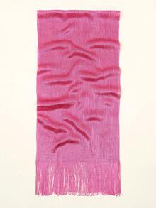 1pc Metallic Shiny Shawl With Round Buckle & Tassel Decor, Suitable For Evening Party, Wedding,Travel Essential,Holiday - Hot Pink - View 5