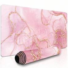 1pc Extra-Large Gaming Mouse Pad & Desktop Mat - Pink Marble Texture Pattern - Laptop Protector & Desk Pad - Durable, Non-Slip Base, HD Print - Ideal For Home, Back-To-School, Dorms, Office, And Gaming Desktop Decor. The Perfect Birthday And Holiday Gift For Gamers. - Mouse Pad - View 3