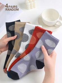 4 pares de calcetines de media caña con estampado de lunares para mujer, calcetines cómodos y suaves de cuello redondo, transpirables y suaves, calcetines de campus, calcetines casuales diarios, adecuados para primavera, verano, otoño e invierno, colores aleatorios - Multicolor - Ver 11