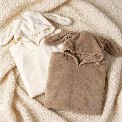 1pc Newborn Baby Bath Towel, Coral Fleece Super Absorbent & Soft, Cute Rabbit Design, Suitable For Baby Boys And Girls, All Season