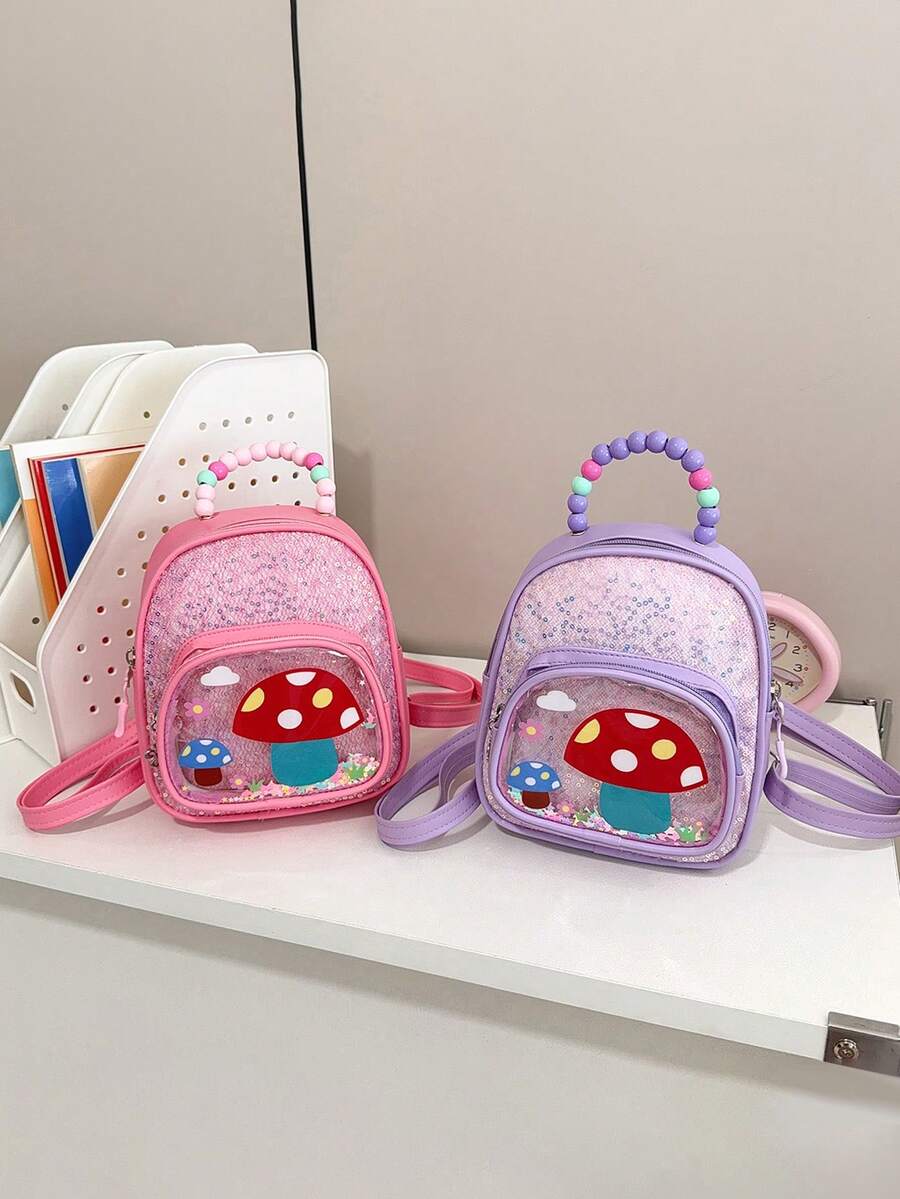 1 chiếc balo hình nấm đính kim sa cho bé gái, túi xách đính hạt có khóa kéo, balo mini lấp lánh nhẹ, thích hợp sử dụng hàng ngày. - A - Xem 1