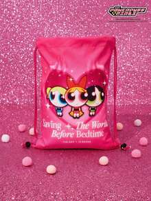 THE POWERPUFF GIRLS X Joivida Powerpuff Girls Drawstring Bag – "Saving The World Before Bedtime" - Hot Pink - View 2