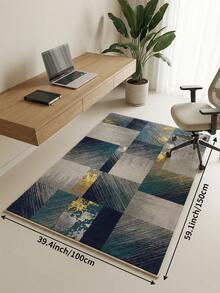 1pc Large Size Living Room Carpet With Blue-Green Color Block Patchwork Pattern, Fresh Spring/Summer Design, Soft & Comfortable Texture, Easy Care, Non-Slip Bottom, Suitable For Living Room, Bedroom, Kitchen, Dining Room, Entryway, Office And Other Home Decor - Teal Blue - View 17