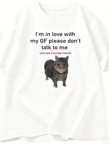 I Fell In Love With My Girlfriend Funny Cat T-Shirt Boyfriend Couple Cotton Tees Leisure Short Sleeves Sports O-Collar T-Shirts - hình dạng - Xem 1