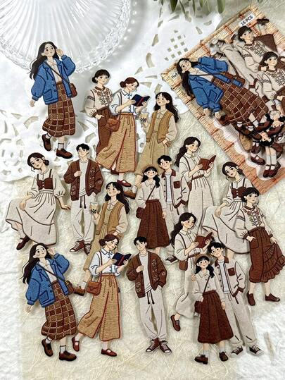 Bộ 16 miếng dán hình nhân vật cổ điển, dùng trang trí sổ lưu niệm, nhật ký, album ảnh, đồ thủ công DIY.