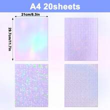 A4 Size Holographic Laminated Paper, 20 Sheets Transparent Self-Adhesive Waterproof Vinyl Material With Starry Rainbow Gemstone Pattern, Suitable For DIY Crafts, Scrapbooking And Card Making - Laminated Paper - View 4