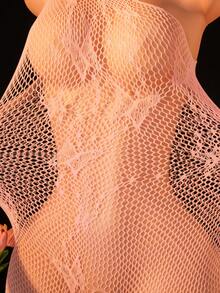 Women Sexy Lingerie Fishnet Bodysuit, Hollow Out Body Stocking Rave Outfits, Backless Bodystocking - Pink - View 4