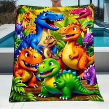 1 Dinosaur Jungle Blanket - Soft And Warm Flannel Bedspread, Suitable For Sofas, Beds, And Travel. Featuring Colorful Dinosaurs And Jungle Animals, This Comfortable Bedspread Is Machine Washable, Made Of Polyester, And Comes In Gold.Room Decor\Bedroom Decor\Room Decoration Bedroom\Home Decor Items\Mother Day Gift\Decoration Maison\ - White - View 2