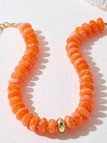 1pc Women's Oversized Bead Decor Bohemian Style Oval Bead Necklace, Fashion Summer Beach Holiday Gift - Multicolor - View 5