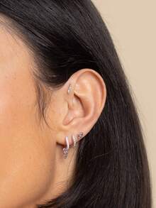 925纯银彩虹锆石小巧穿孔耳环，适合女孩日常佩戴 - Zircon Piercing - 查看 5