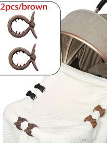 2pcs Multi-Functional Stroller Blanket Clips, Stroller Basket Cover Blanket Anti-Drop Clips, Multi-Functional Stroller Accessories, 3 Color Options, Essential For Expectant Mothers And Families - Brown - View 7